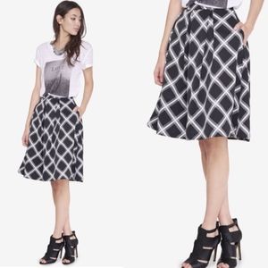 EXPRESS White & Black Windowpane Midi Skirt Size 4